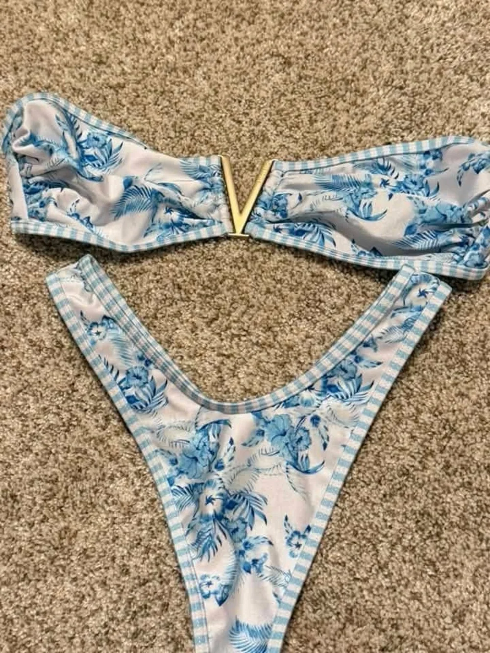 Kulani Kinis Blue Floral V-Detail Bandeau Bikini Set